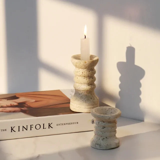 Handmade Marble Candle Holder Set / Beige