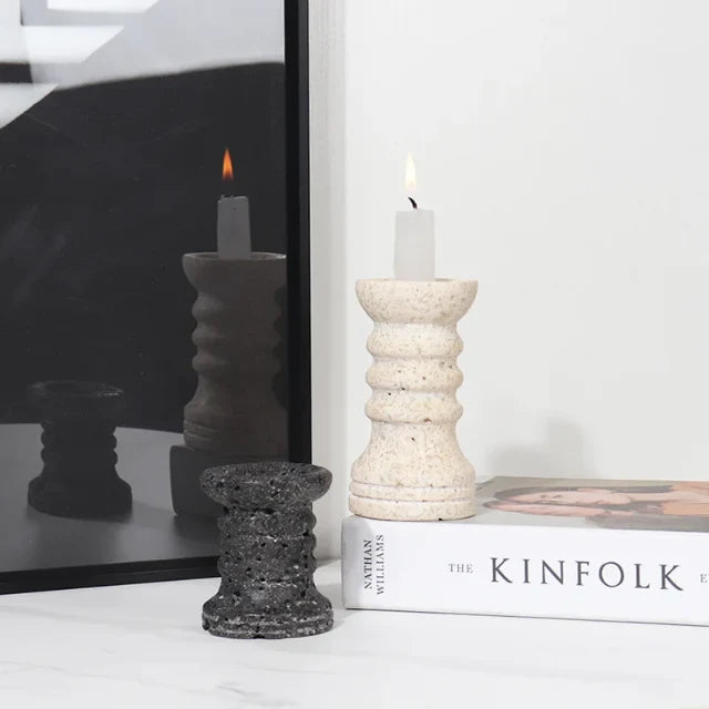 Handmade Marble Candle Holder Set / Black