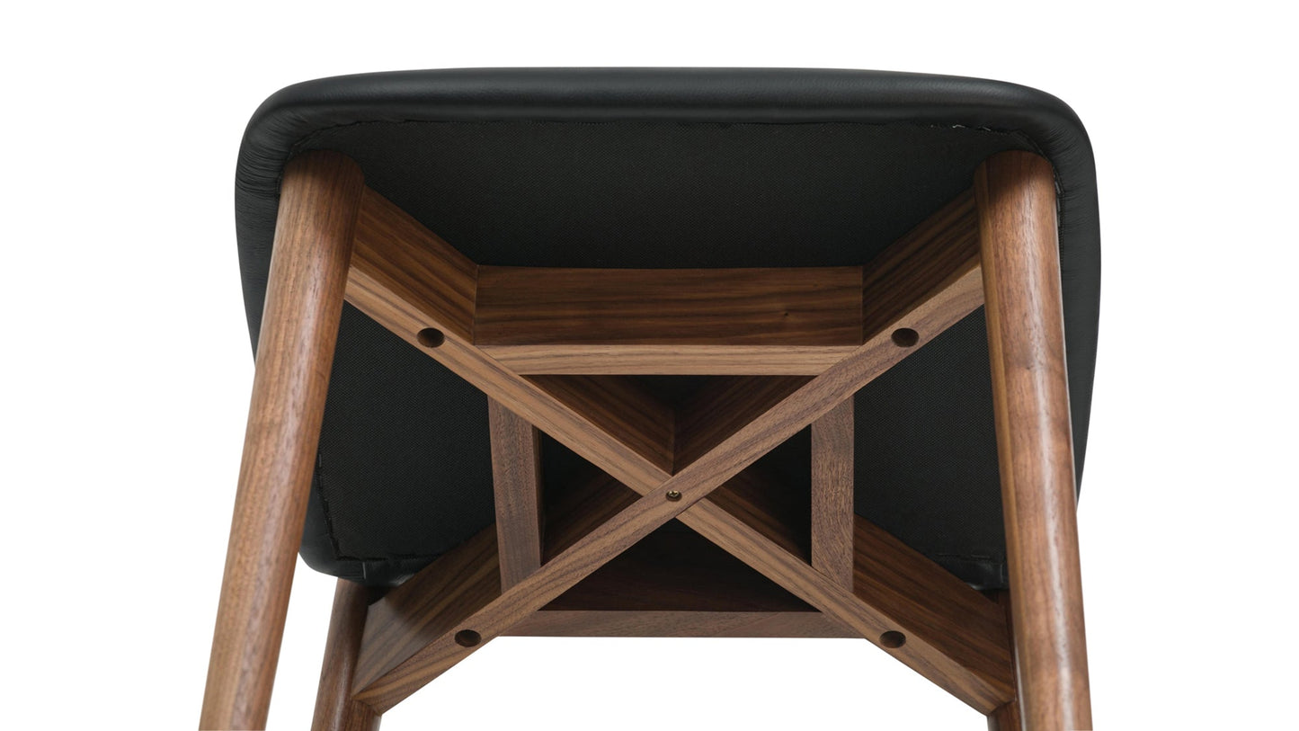 Dine In Counter Stool, Walnut/Black Leather