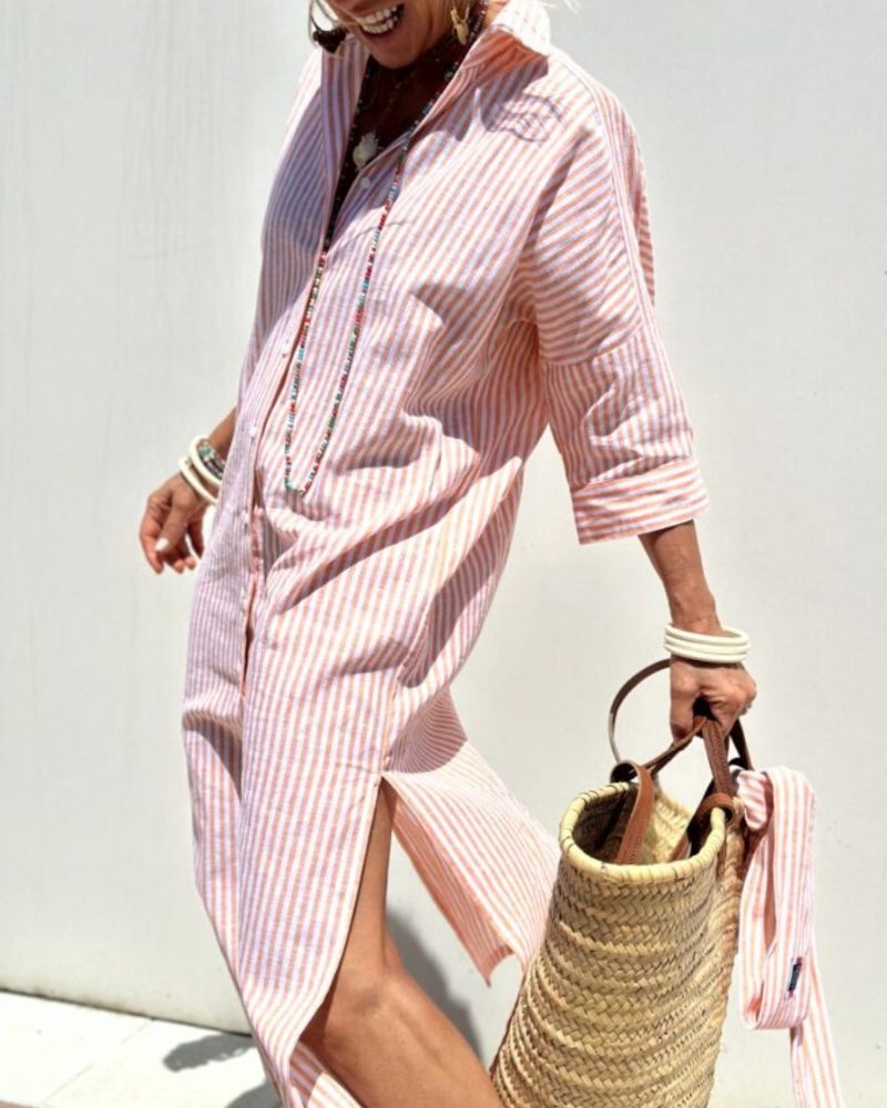 ARIELLA|ABITO CAMICIA A RIGHE STRINGATO