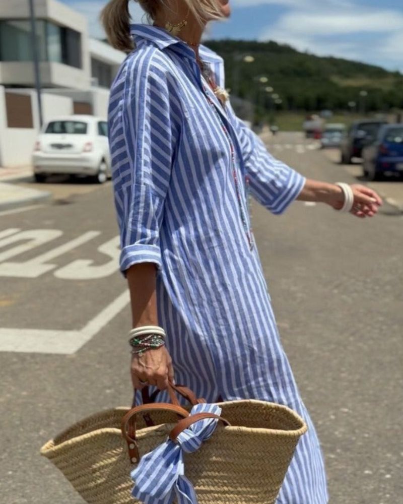 ARIELLA|ABITO CAMICIA A RIGHE STRINGATO