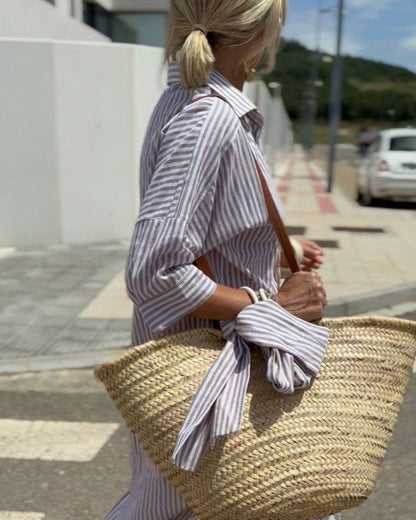 ARIELLA|ABITO CAMICIA A RIGHE STRINGATO