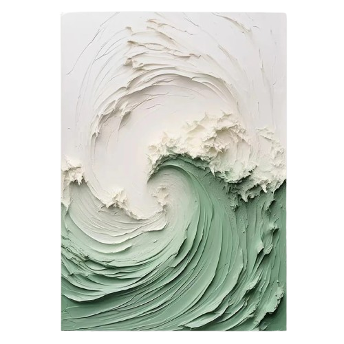 Abstract Ocean Wave Painting / Green & White