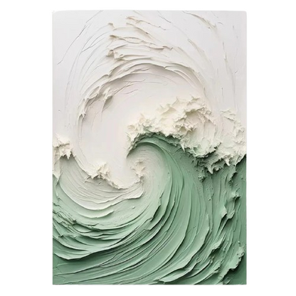 Abstract Ocean Wave Painting / Green & White