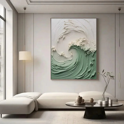 Abstract Ocean Wave Painting / Green & White