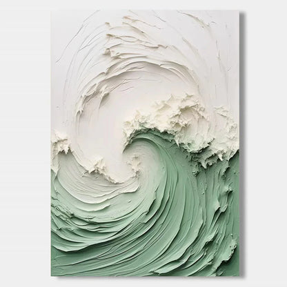 Abstract Ocean Wave Painting / Green & White