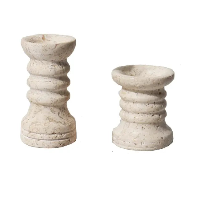 Handmade Marble Candle Holder Set / Beige