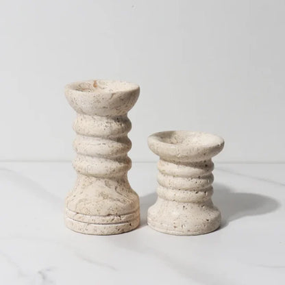 Handmade Marble Candle Holder Set / Beige