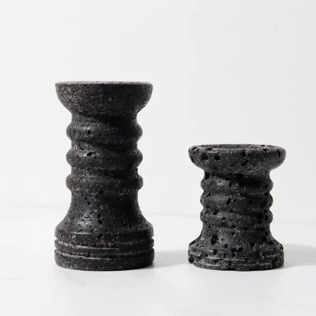 Handmade Marble Candle Holder Set / Black