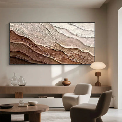 Minimalist Abstract Wave Canvas Art / Brown