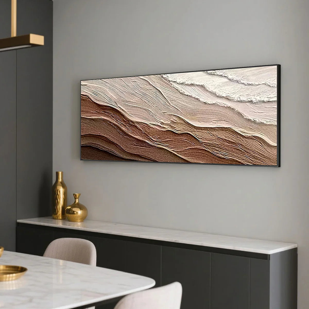 Minimalist Abstract Wave Canvas Art / Brown