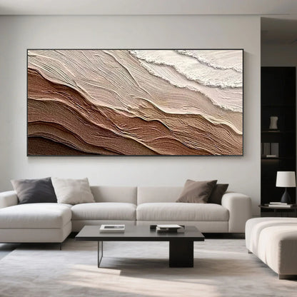 Minimalist Abstract Wave Canvas Art / Brown