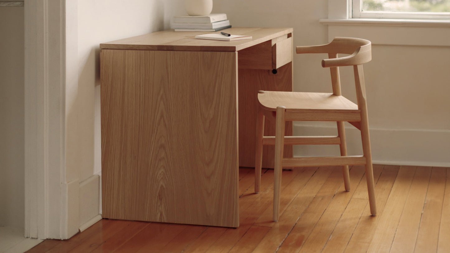 Tuck In Dining Chair, Wood Seat, Stained Oak