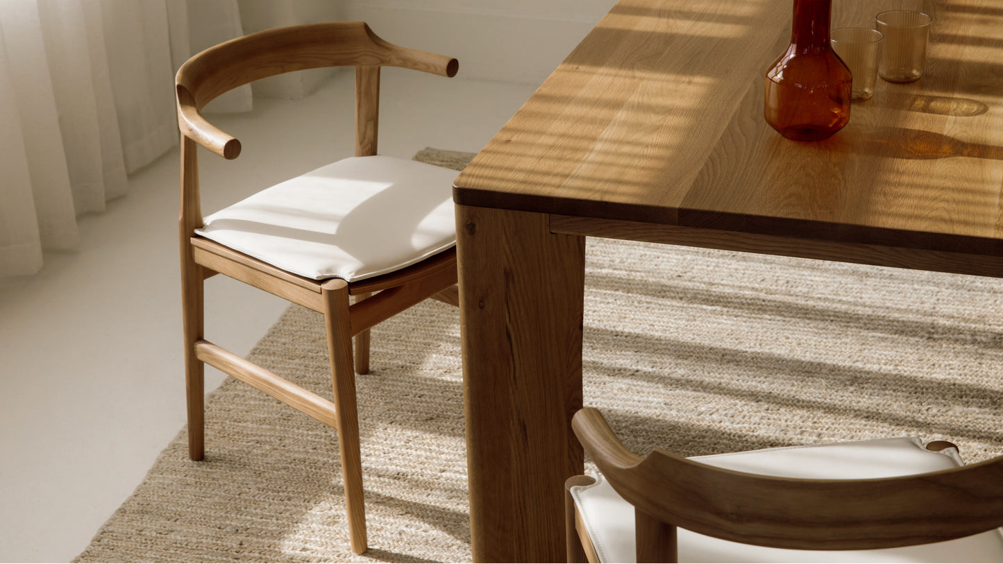 Tuck In Dining Chair with White Cushion, Stained Oak