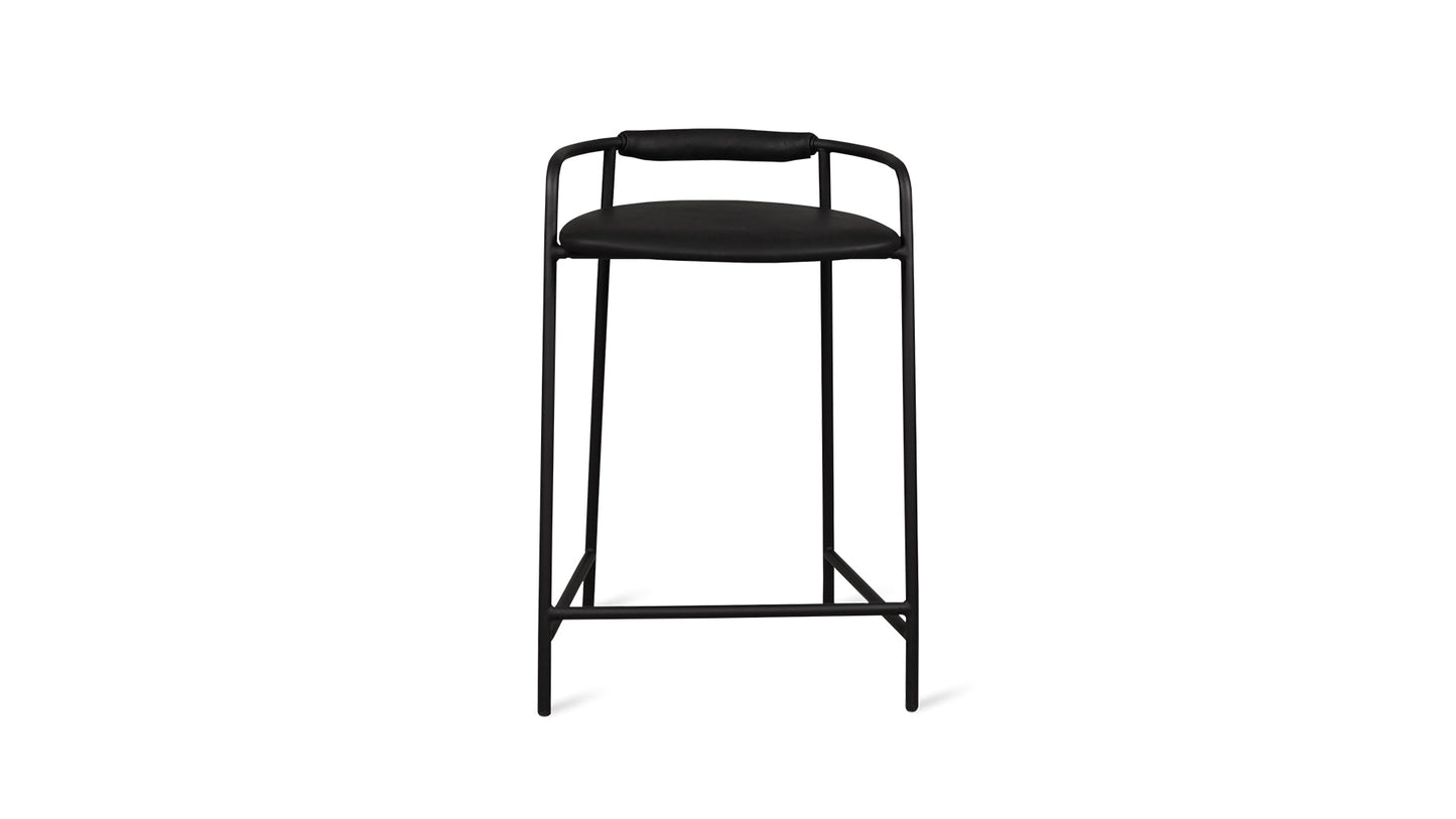 Slow Mornings Stool, Counter, Coal Leather/Black Metal