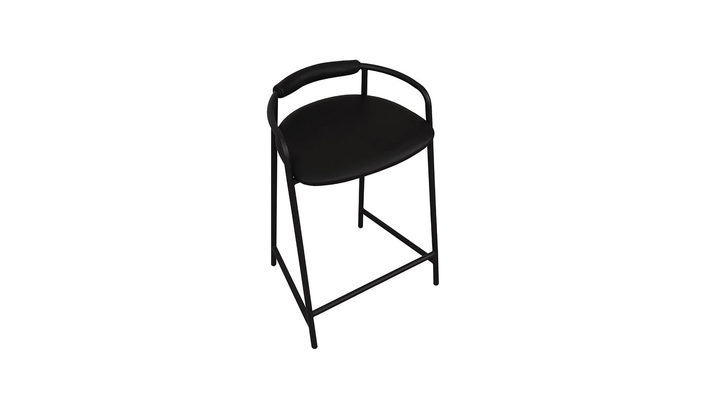 Slow Mornings Stool, Counter, Coal Leather/Black Metal