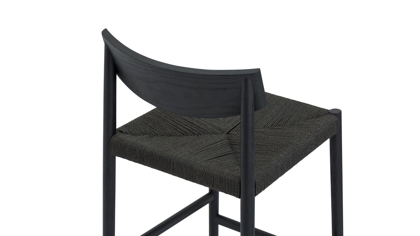 Dinner Guest Counter Stool, Black Oak/ Black Papercord Seat