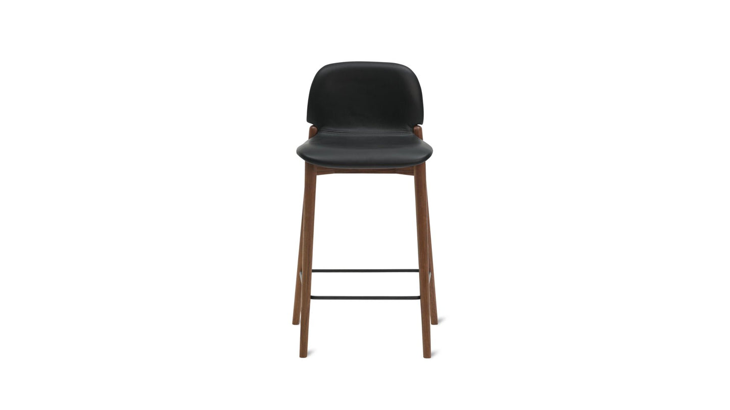 Dine In Counter Stool, Walnut/Black Leather