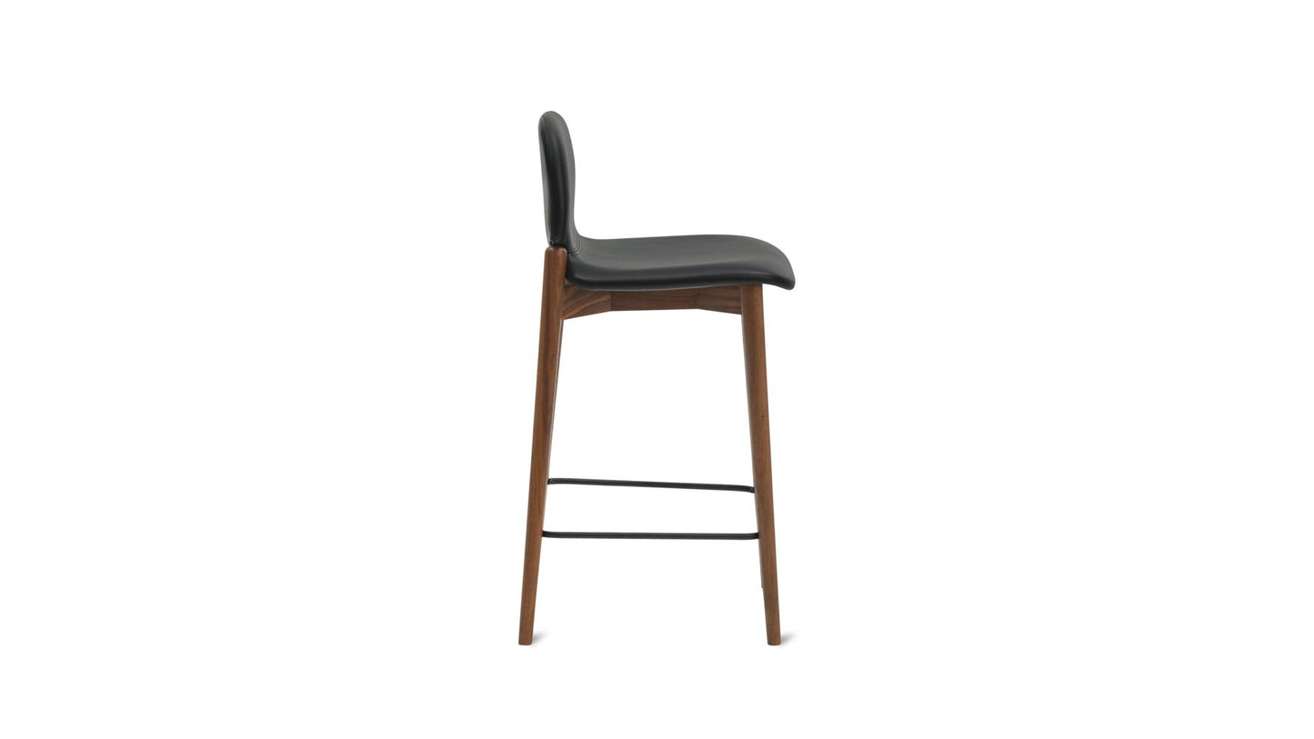 Dine In Counter Stool, Walnut/Black Leather