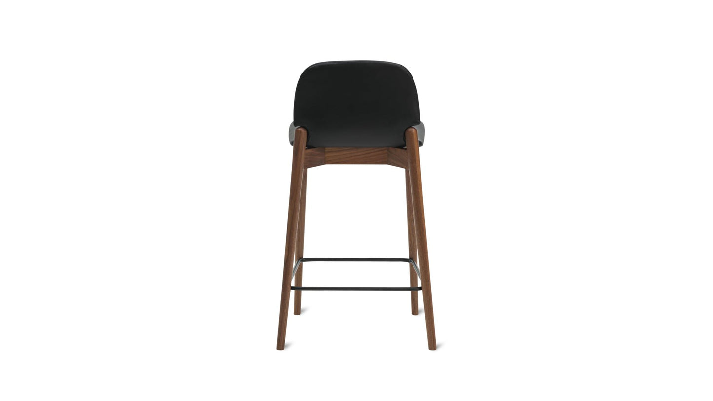 Dine In Counter Stool, Walnut/Black Leather