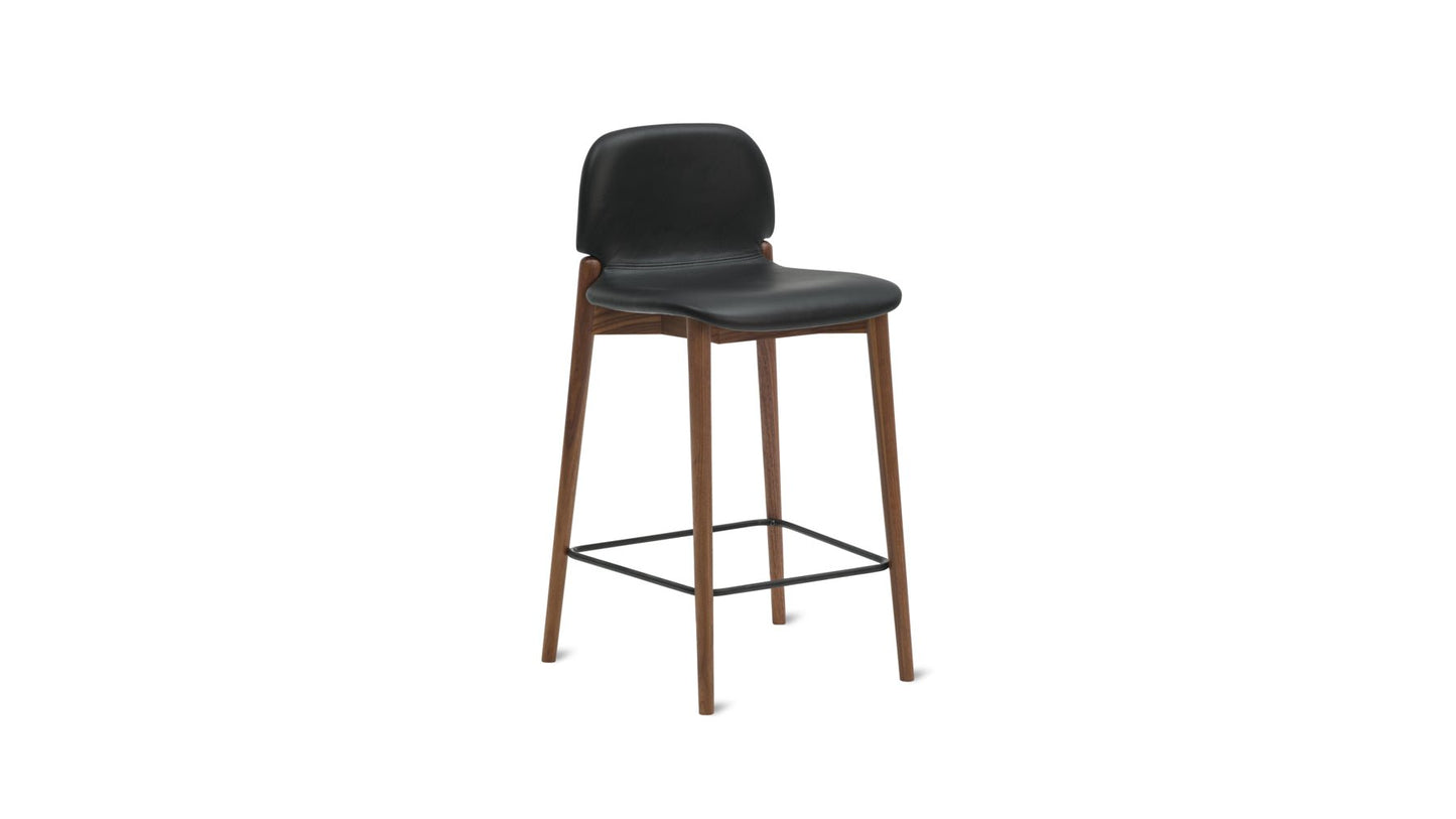 Dine In Counter Stool, Walnut/Black Leather