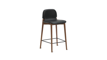 Dine In Counter Stool, Walnut/Black Leather