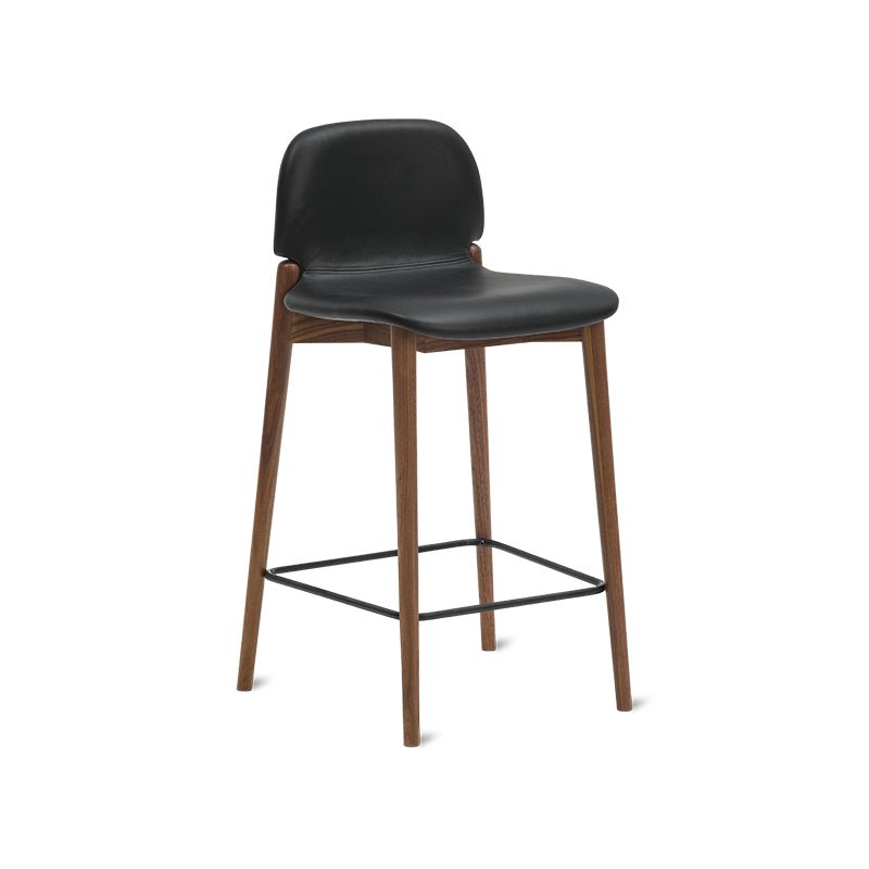 Dine In Counter Stool, Walnut/Black Leather