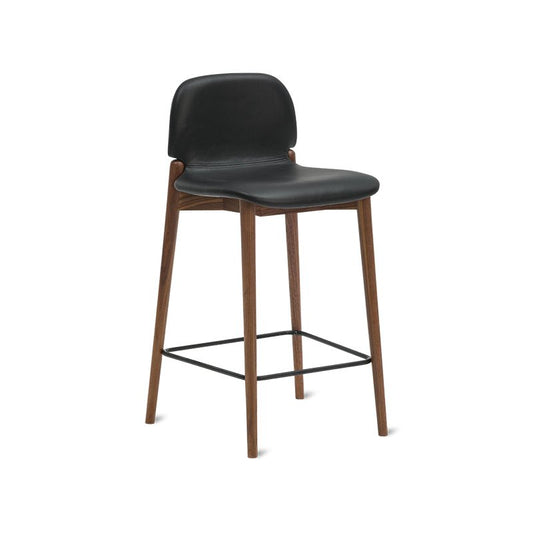 Dine In Counter Stool, Walnut/Black Leather