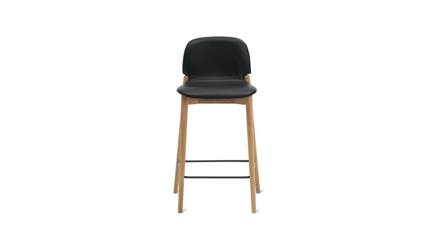 Dine In Counter Stool, Oak/Black Leather