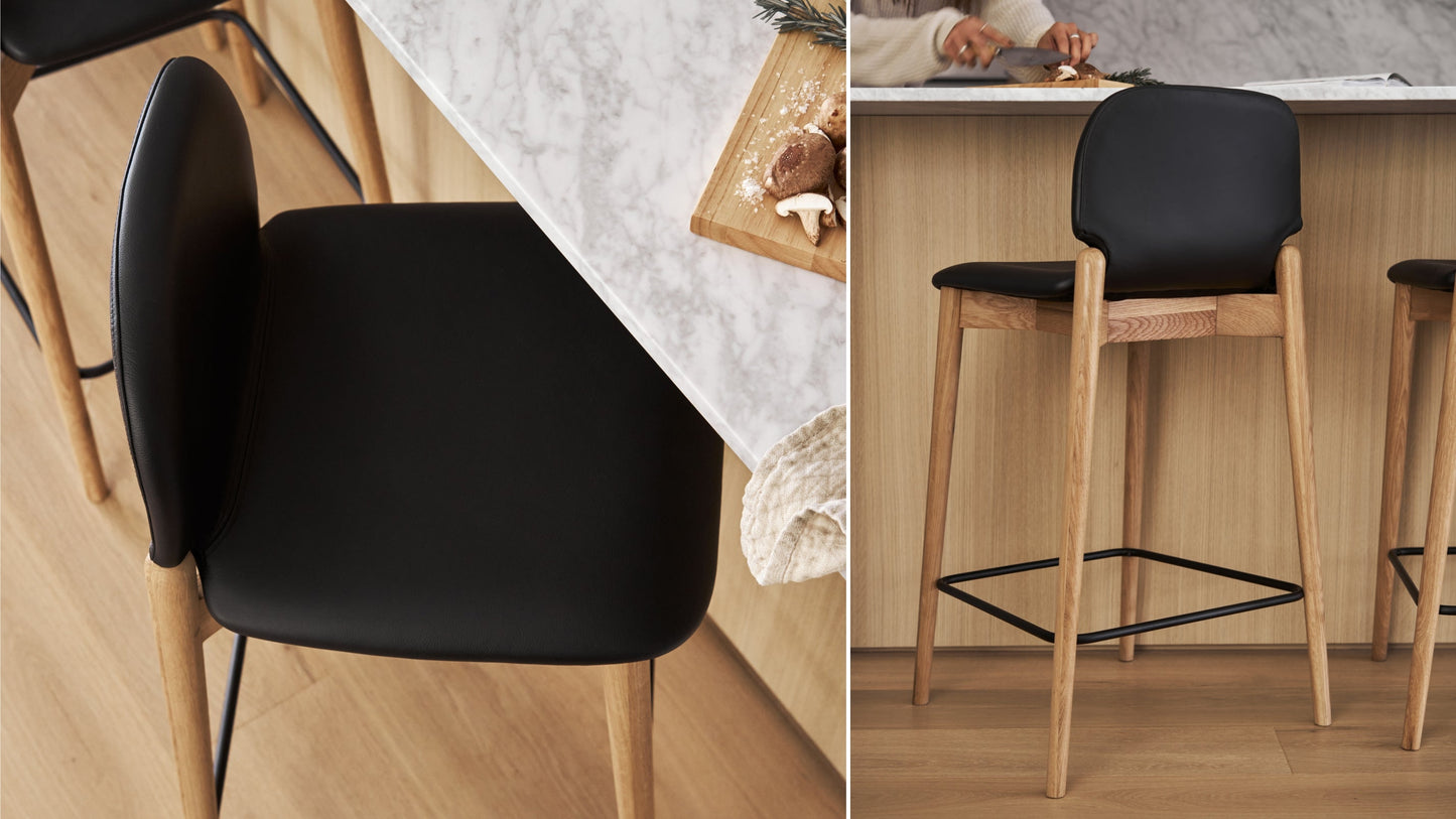 Dine In Counter Stool, Oak/Black Leather
