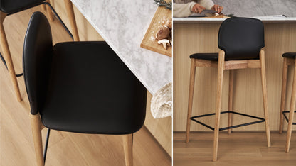 Dine In Counter Stool, Oak/Black Leather