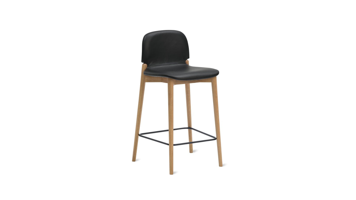 Dine In Counter Stool, Oak/Black Leather