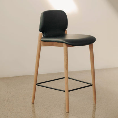 Dine In Counter Stool, Oak/Black Leather
