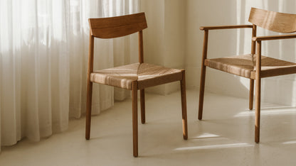 Dinner Guest Armless Dining Chair (Set of Two), White Oak/ Natural Papercord Seat