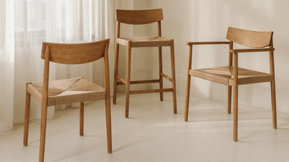 Dinner Guest Armless Dining Chair (Set of Two), White Oak/ Natural Papercord Seat