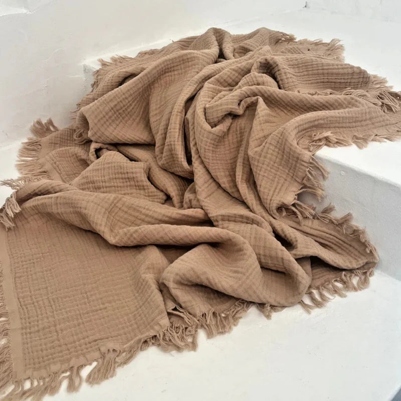 Nori Cotton Muslin Throw / Latte