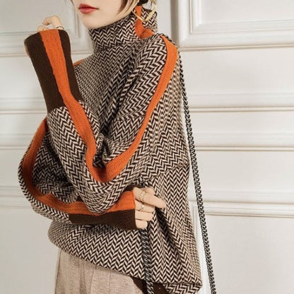 Giulia | Maglione a collo alto a righe a contrasto