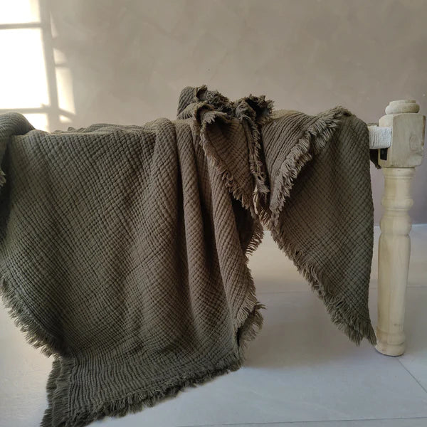 Reu Fringed Cotton Throw / Cacao
