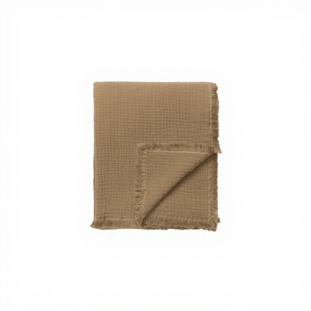Reu Fringed Cotton Throw / Caramel