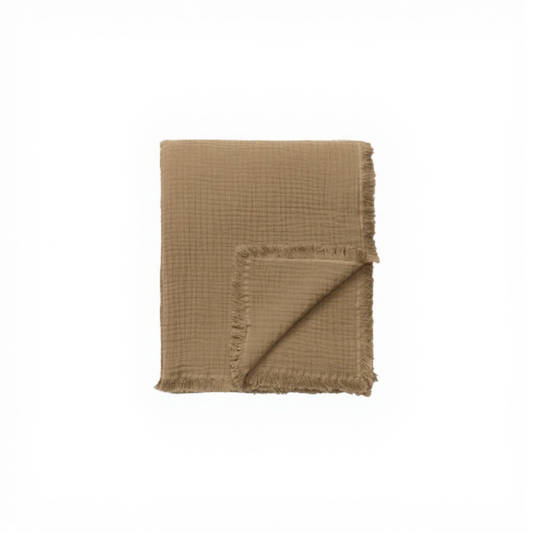 Reu Fringed Cotton Throw / Caramel