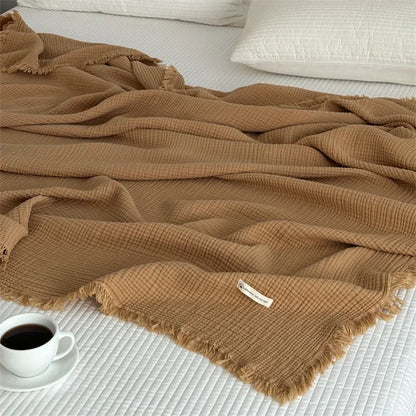 Reu Fringed Cotton Throw / Caramel