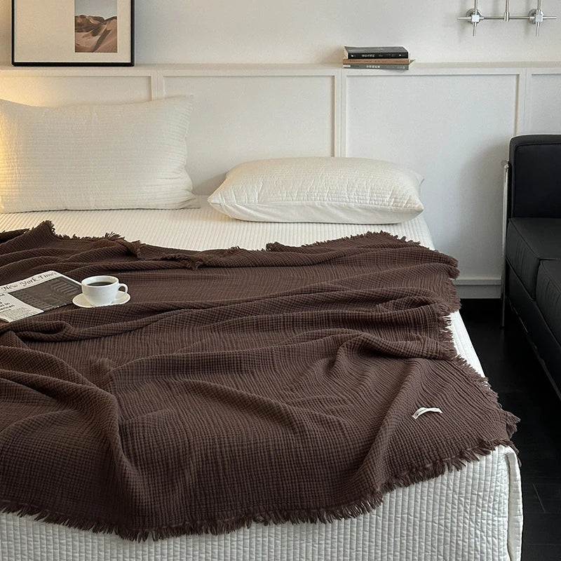 Reu Fringed Cotton Throw / Chocolate