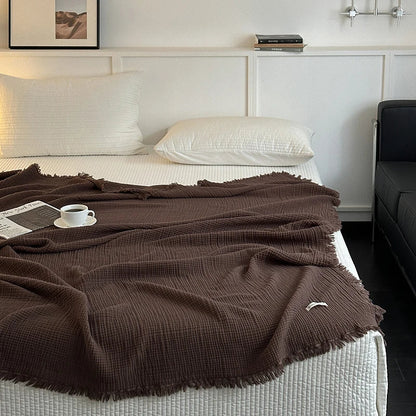 Reu Fringed Cotton Throw / Chocolate