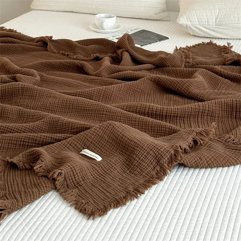 Reu Fringed Cotton Throw / Coffee