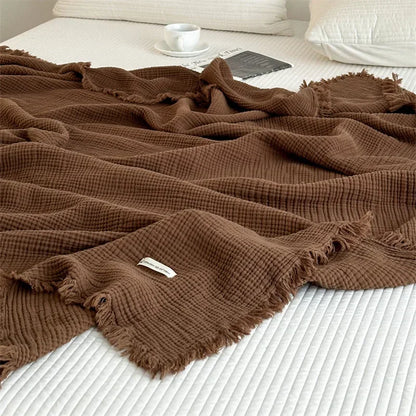 Reu Fringed Cotton Throw / Coffee