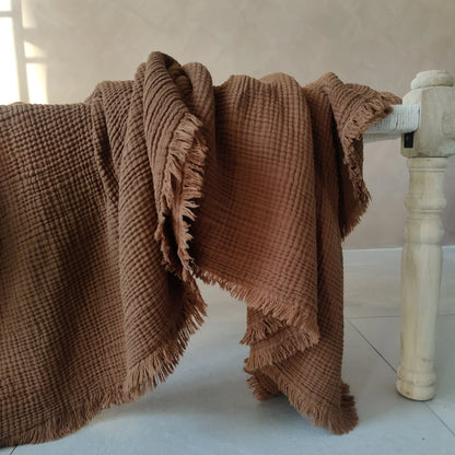 Reu Fringed Cotton Throw / Coffee