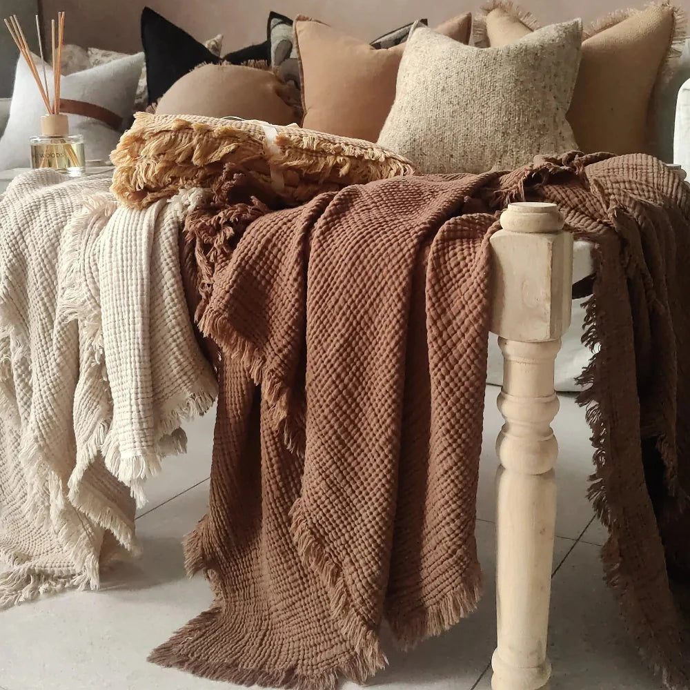 Reu Fringed Cotton Throw / Cacao