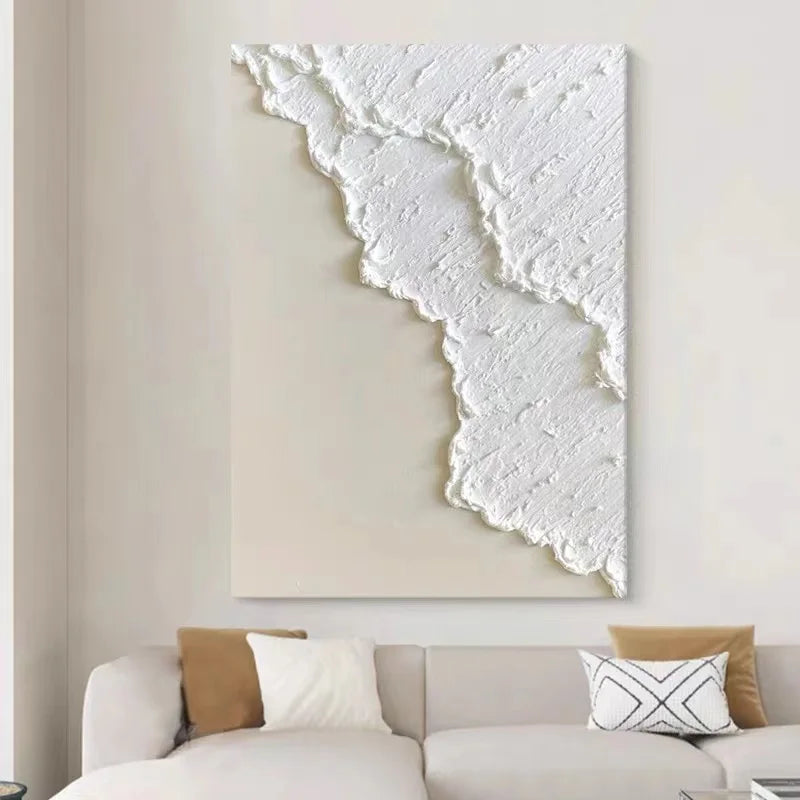 Textured Abstract Canvas Wall Art / White Waves