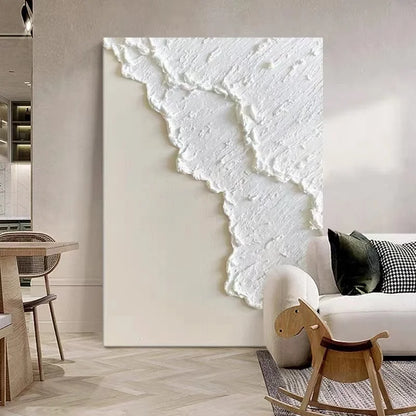 Textured Abstract Canvas Wall Art / White Waves