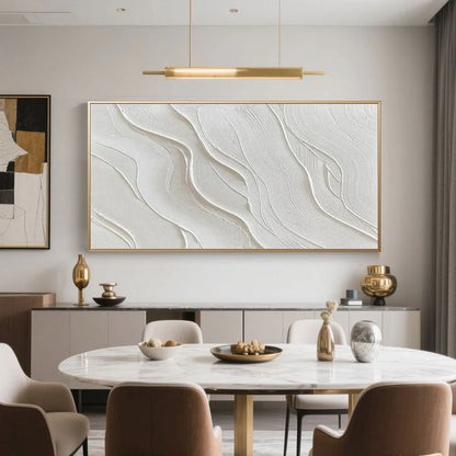 Minimalist Abstract Wave Canvas Art / White